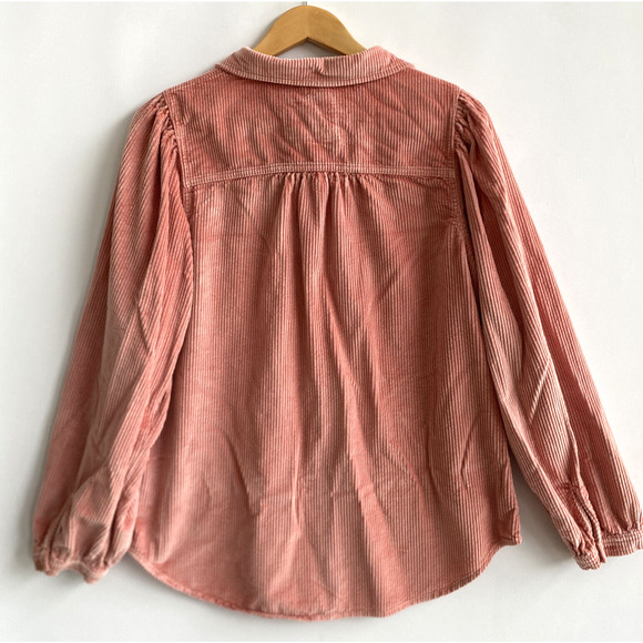 AMERICAN EAGLE Pink Corduroy Button up Blouse Balloon Sleeves Size M - Picture 3 of 4
